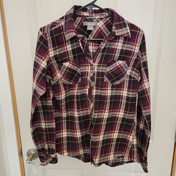 Natural Reflections Womens Plaid Long Sleeve Flannel Shirt, Size Medium - Picture 1 of 6